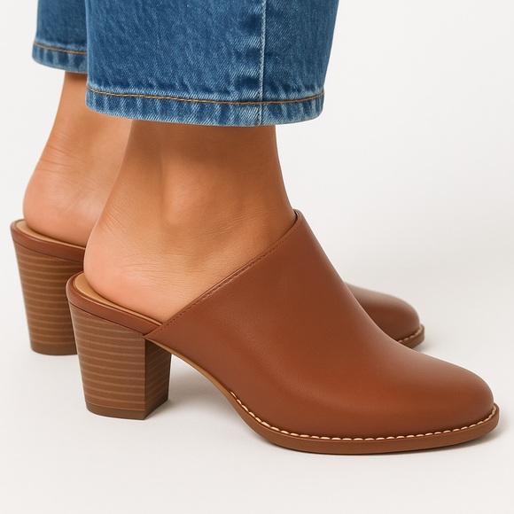 J. Crew Shoes - J. Crew Tan Leather Block Heel Mules